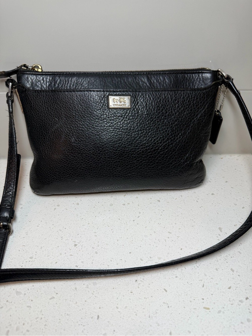 Coach Madison East/West Swingpack crossbody bag purse black pebbled leather